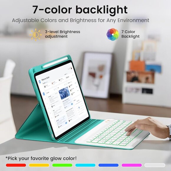 iPad Air & Pro 11" Teal Detachable Keyboard & Case w/RGB Backlit Keys New in Box - Picture 2 of 6